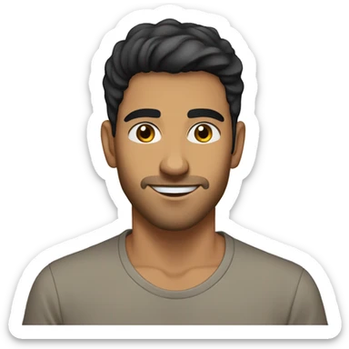A 21 year old, Middle Eastern man, with short black hair, with stubble facial hair,   with brown eyes wearing a t-shirt. sticker