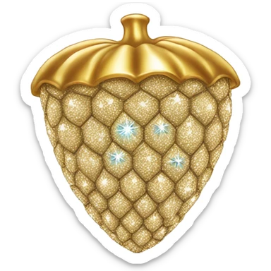 a diamond acorn, sparkling, gold top sticker