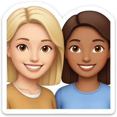 two women standing next to each other, smiling, friends sticker