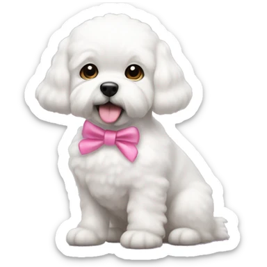 White buchón frise dog with little pink bow sticker