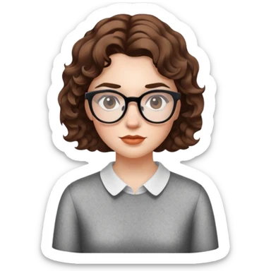 a girl with short hair with wavy hair , with freakless, glasses and big eyebrows  sticker