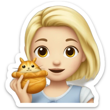 bébé fille blonde avec une peluche Totoro et un croissant  sticker