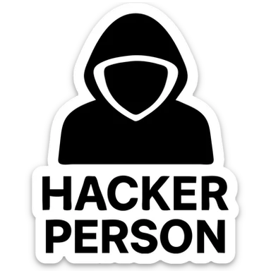 the phrase HACKER PERSON as a bold, eye-catching logo or icon in solid black filled icon style sticker