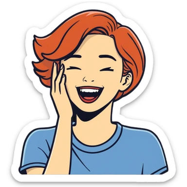 Woman holding her neck while laughing  sticker