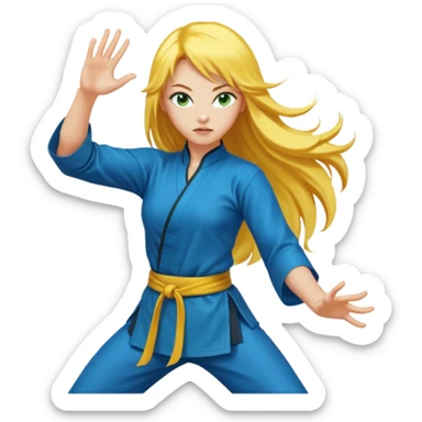 sexy girl with long yellow hair, kung fu, blue green eyes sticker