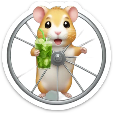 hamster running on a wheel drinking mojito sticker