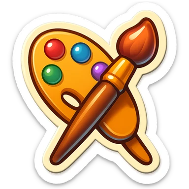 emoji style sticker of a paintbrush and palette crossed together sticker
