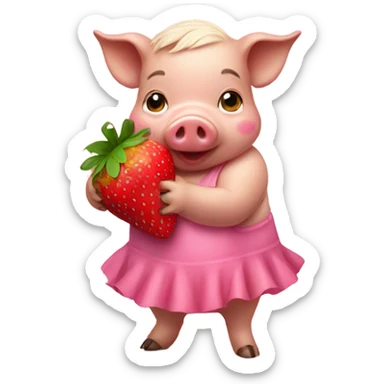 Small pig in pink dress eat strawberry  sticker
