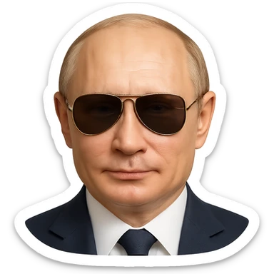 photorealistic portrait of Putin with aviator sunglasses, emoji style, no background sticker