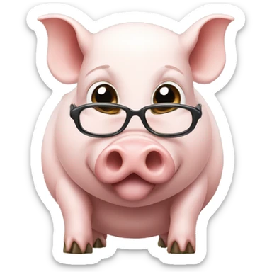 pig with glasses eating rice sticker