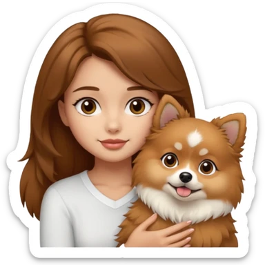 light-skinned-girl-with-brown-hair-and-brown-eyes-petting-pomeranian sticker