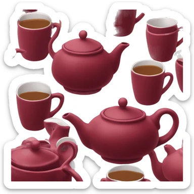 burgundy teapot and mugs sticker