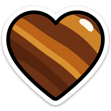 heart shaped tiger's eye stone icon, realistic stone texture, warm brown and gold bands, glossy finish sticker