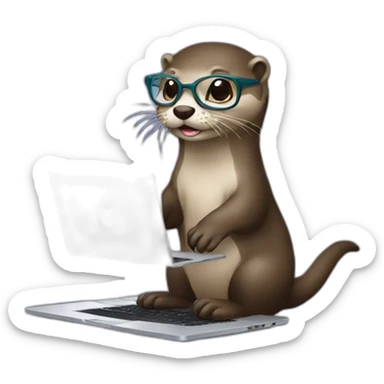 female vet otter with glasses use a macbook sticker
