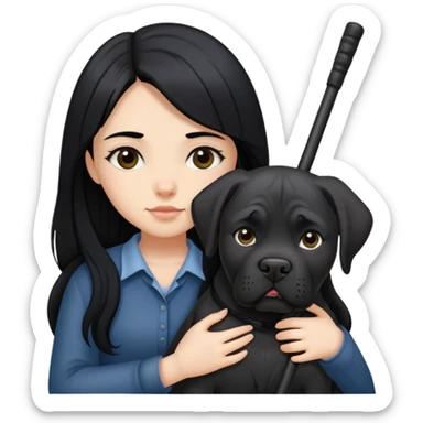 girl with long black hair hugging a black Cane Corso dog sticker