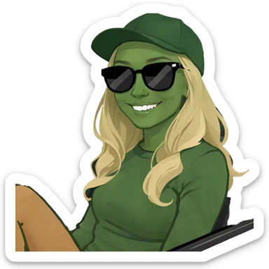 Girl light tan skin long bright blonde hair in car smiling sticker