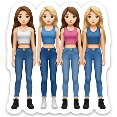 group of cute teenage girls with long hair in crop tops and jeans sticker