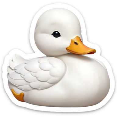 Meme-Worthy Cute Sleeping White Duck Portrait Emoji, Head resting peacefully with a contented smile, showcasing a sleek, graceful build and a luxuriously soft pure white plumage, eyes shut in a serene, restful nap, Simplified yet hilariously adorable features, highly detailed, glowing with a soft, drowsy light, high shine, relaxed and utterly lovable, stylized with an air of playful laziness, bright and heartwarming, soft glowing outline, capturing the essence of a comically sleepy duck, so meme-worthy it feels like it could instantly become the next viral sensation of adorable slumber! sticker