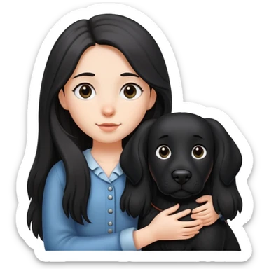 A long-haired girl is holding a big black dog with standing ears sticker