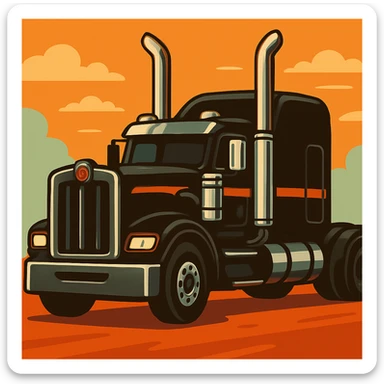 Change the truck color to black, keep the cartoon style with exaggerated chrome stacks, vibrant colors. sticker