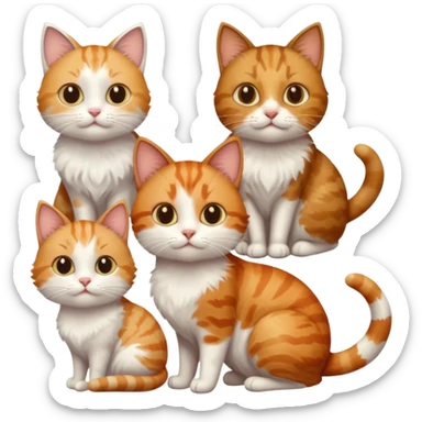 3 cats different colours including brown tabby and white, light patchy calico, and ginger and white sticker