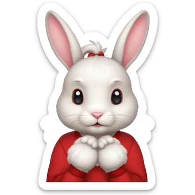 white large bunny, pet lover, red shirt, pony tail. sticker