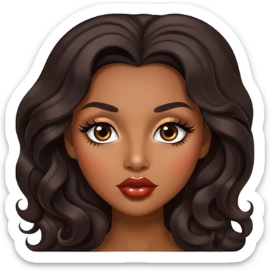 Glamourous, brown skin tone, very beautiful woman, with big plump lips, long long lashes, black wavy long hair, brown eyes sticker