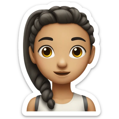 girl looking to the side with high ponytail and nose sticking out with black dot on cheek sticker