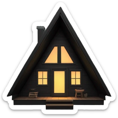Black A-Frame Cabin with glowing windows sticker