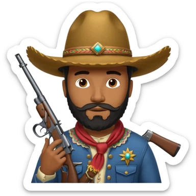  black cowboy with full beard, sombrero and a ak47 up sticker