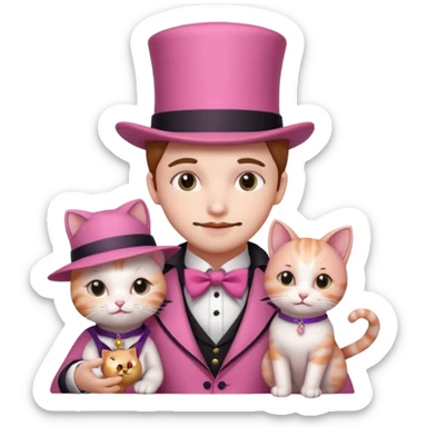 Aesthetic pink teddy magician couple and their pet cat sticker