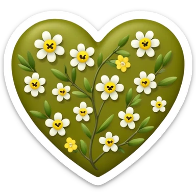 A olive green heart with small yellow and white flowers sticker
