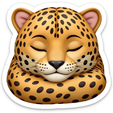 Meme-Worthy cute Sleeping Jaguar Portrait Emoji, Head resting peacefully with a contented smile, showcasing a luxuriously patterned Fur and eyes gently closed in serene slumber, Simplified yet hilariously adorable features, highly detailed, glowing with a soft, drowsy wild light, high shine, relaxed and utterly lovable, stylized with an air of playful laziness, bright and heartwarming, soft glowing outline, capturing the essence of a sleeping jaguar that feels destined to become the next viral sensation of adorable rest! sticker