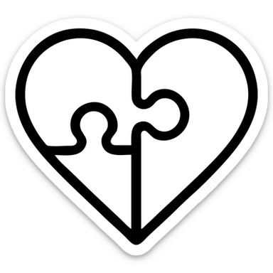 greyscale icon of two puzzle pieces forming a heart representing soulmates and love sticker