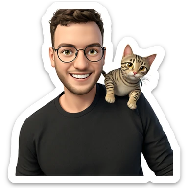 happy boy with cat sticker