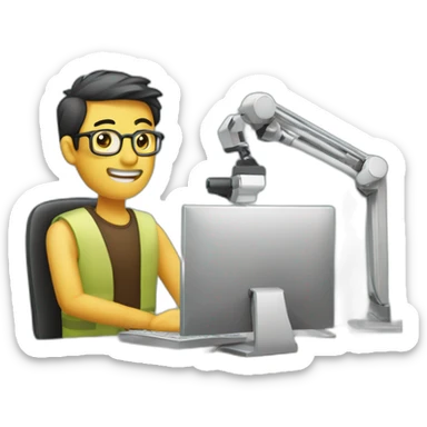 Diseñador gráfico sentado frente a una computadora sticker