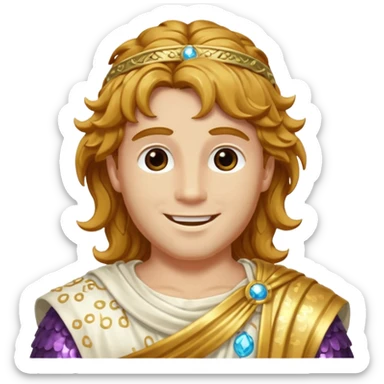 Mercury, Messager of the Gods from Roman Deities with long golden brown wavy hair, ivory sequin toga sticker