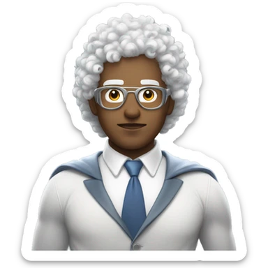 curly hair white man and super 'T' pigeon crossover superhero. his superpower is being good at design sticker