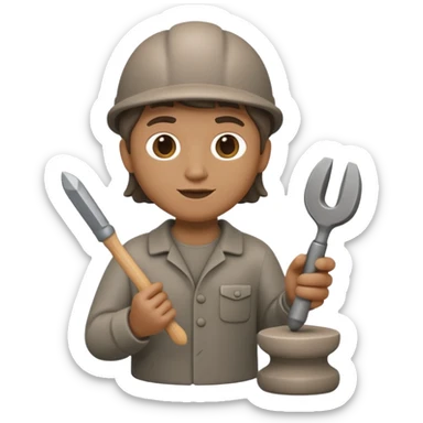 Apple Memoji-style 3D emoji of a sculptor with a small statue and chisel, smooth gradients, rounded edges, no background.during sculpting rock sticker