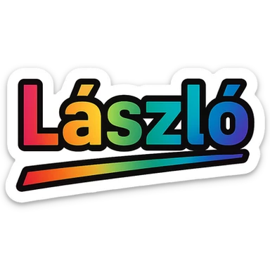 László name in modern colorful gradient font with dark outline, partially or fully underlined with dynamic slanted underline, transparent background, in the style of the sample images sticker