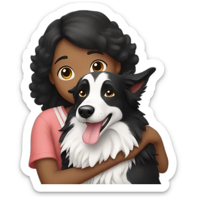 A girl hugging a adult black and white border collie sticker