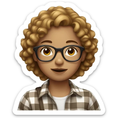 girl with curly light brown hair with glasses wearing a checkered shirt sticker