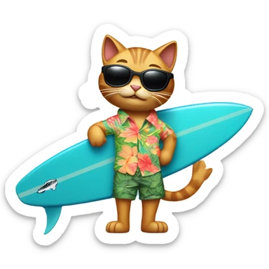 cat shark riding a surf board sticker