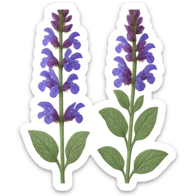 two clary sage stems with blue-purple blossoms, no pots, natural, detailed, isolated sticker
