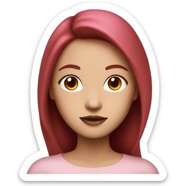 Woman with a white skin that has Long Dark red hair and brown eyes with an eyeliner coding on a pink macbook sticker