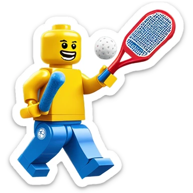 Lego man in sneakers playing pickleball sticker