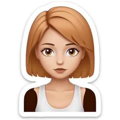 a girl with makeup on and hazelnut colered hair and eyes with a tank top scin color white sticker