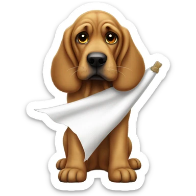 Bloodhound dog with a white flag in his mouth. sticker