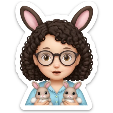 bunny ear wearing small baby dark haired curly spectacled sticker