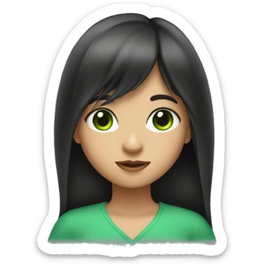 girl with long dark hair with bangs and green eyes sticker